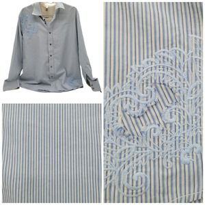 Transcript Embroidered Decorative‎ Button Down Collar Shirt Mens Sz XL